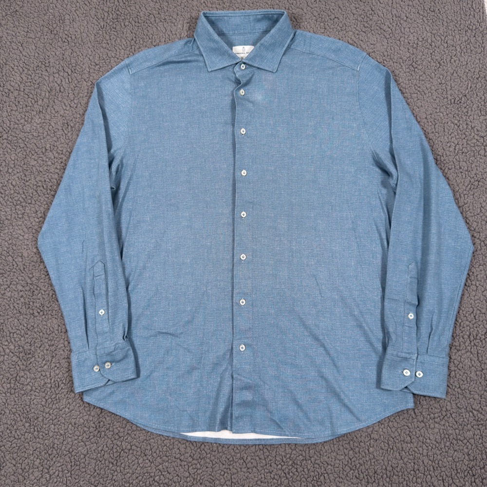 Emanuel Berg Shirt Mens XL 17.5 Modern Fit Blue Jersey Button Down Poland